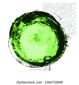 Green brush stroke and texture. Grunge vector abstract hand - painted element. Underline and border design.