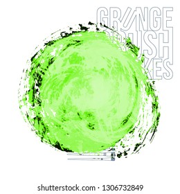 Green brush stroke and texture. Grunge vector abstract hand - painted element. Underline and border design.