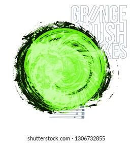 Green brush stroke and texture. Grunge vector abstract hand - painted element. Underline and border design.