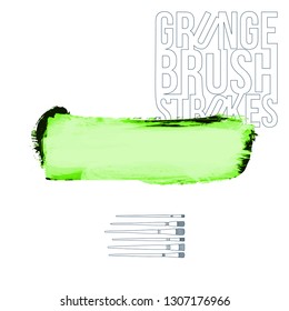 Green brush stroke and texture. Grunge vector abstract hand - painted element. Underline and border design.