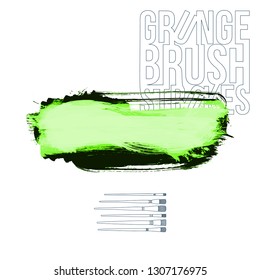 Green brush stroke and texture. Grunge vector abstract hand - painted element. Underline and border design.