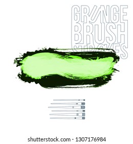 Green brush stroke and texture. Grunge vector abstract hand - painted element. Underline and border design.