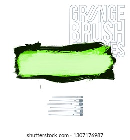 Green brush stroke and texture. Grunge vector abstract hand - painted element. Underline and border design.