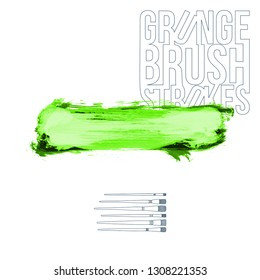Green brush stroke and texture. Grunge vector abstract hand - painted element. Underline and border design.