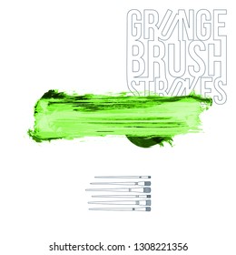 Green brush stroke and texture. Grunge vector abstract hand - painted element. Underline and border design.