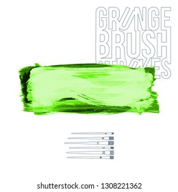 Green brush stroke and texture. Grunge vector abstract hand - painted element. Underline and border design.