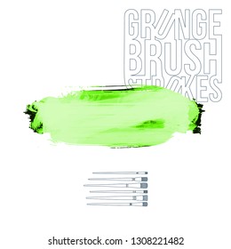 Green brush stroke and texture. Grunge vector abstract hand - painted element. Underline and border design.