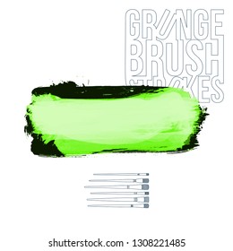 Green brush stroke and texture. Grunge vector abstract hand - painted element. Underline and border design.