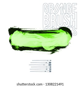 Green brush stroke and texture. Grunge vector abstract hand - painted element. Underline and border design.