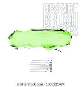 Green brush stroke and texture. Grunge vector abstract hand - painted element. Underline and border design.