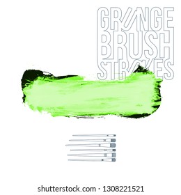 Green brush stroke and texture. Grunge vector abstract hand - painted element. Underline and border design.
