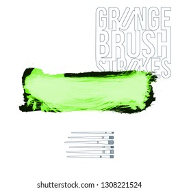 Green brush stroke and texture. Grunge vector abstract hand - painted element. Underline and border design.