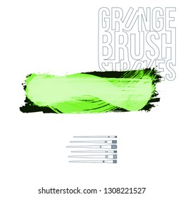 Green brush stroke and texture. Grunge vector abstract hand - painted element. Underline and border design.