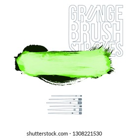 Green brush stroke and texture. Grunge vector abstract hand - painted element. Underline and border design.