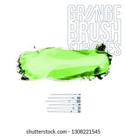 Green brush stroke and texture. Grunge vector abstract hand - painted element. Underline and border design.