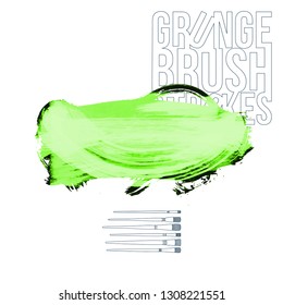 Green brush stroke and texture. Grunge vector abstract hand - painted element. Underline and border design.