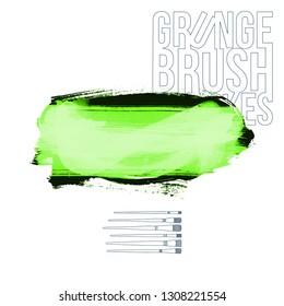 Green brush stroke and texture. Grunge vector abstract hand - painted element. Underline and border design.