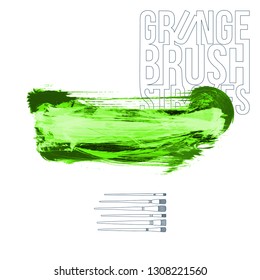 Green brush stroke and texture. Grunge vector abstract hand - painted element. Underline and border design.