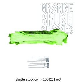 Green brush stroke and texture. Grunge vector abstract hand - painted element. Underline and border design.