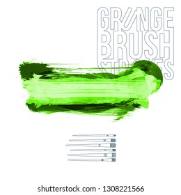 Green brush stroke and texture. Grunge vector abstract hand - painted element. Underline and border design.