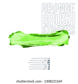 Green brush stroke and texture. Grunge vector abstract hand - painted element. Underline and border design.