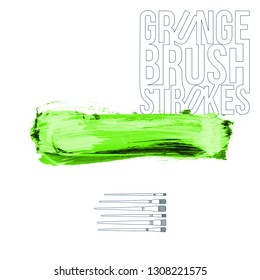 Green brush stroke and texture. Grunge vector abstract hand - painted element. Underline and border design.