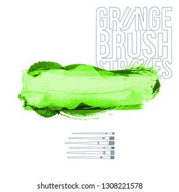 Green brush stroke and texture. Grunge vector abstract hand - painted element. Underline and border design.