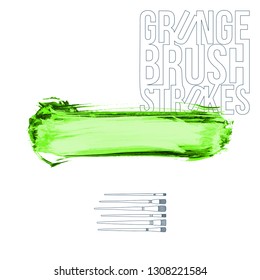 Green brush stroke and texture. Grunge vector abstract hand - painted element. Underline and border design.