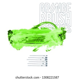 Green brush stroke and texture. Grunge vector abstract hand - painted element. Underline and border design.