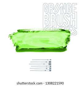 Green brush stroke and texture. Grunge vector abstract hand - painted element. Underline and border design.