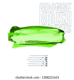 Green brush stroke and texture. Grunge vector abstract hand - painted element. Underline and border design.