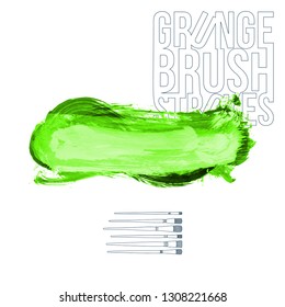 Green brush stroke and texture. Grunge vector abstract hand - painted element. Underline and border design.