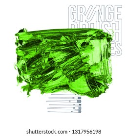Green brush stroke and texture. Grunge vector abstract hand - painted element. Underline and border design.