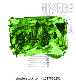 Green brush stroke and texture. Grunge vector abstract hand - painted element. Underline and border design.