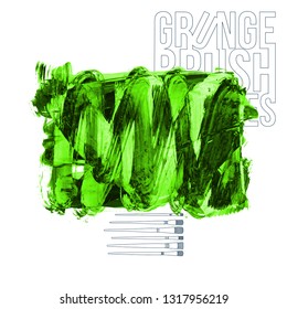 Green brush stroke and texture. Grunge vector abstract hand - painted element. Underline and border design.