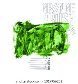 Green brush stroke and texture. Grunge vector abstract hand - painted element. Underline and border design.