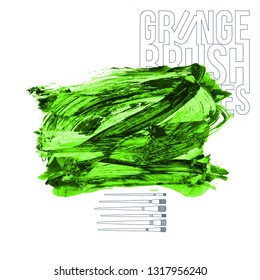 Green brush stroke and texture. Grunge vector abstract hand - painted element. Underline and border design.