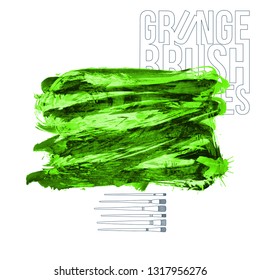 Green brush stroke and texture. Grunge vector abstract hand - painted element. Underline and border design.