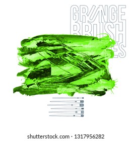 Green brush stroke and texture. Grunge vector abstract hand - painted element. Underline and border design.