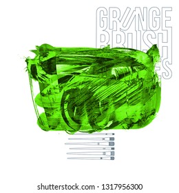 Green brush stroke and texture. Grunge vector abstract hand - painted element. Underline and border design.