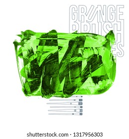 Green brush stroke and texture. Grunge vector abstract hand - painted element. Underline and border design.