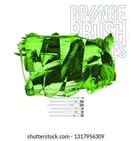 Green brush stroke and texture. Grunge vector abstract hand - painted element. Underline and border design.