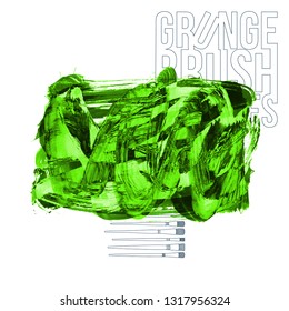 Green brush stroke and texture. Grunge vector abstract hand - painted element. Underline and border design.