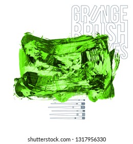 Green brush stroke and texture. Grunge vector abstract hand - painted element. Underline and border design.