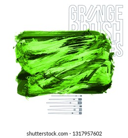 Green brush stroke and texture. Grunge vector abstract hand - painted element. Underline and border design.