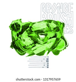 Green brush stroke and texture. Grunge vector abstract hand - painted element. Underline and border design.