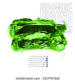 Green brush stroke and texture. Grunge vector abstract hand - painted element. Underline and border design.