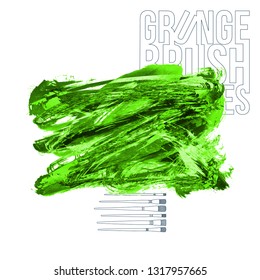Green brush stroke and texture. Grunge vector abstract hand - painted element. Underline and border design.