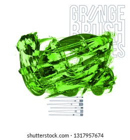 Green brush stroke and texture. Grunge vector abstract hand - painted element. Underline and border design.