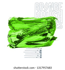 Green brush stroke and texture. Grunge vector abstract hand - painted element. Underline and border design.